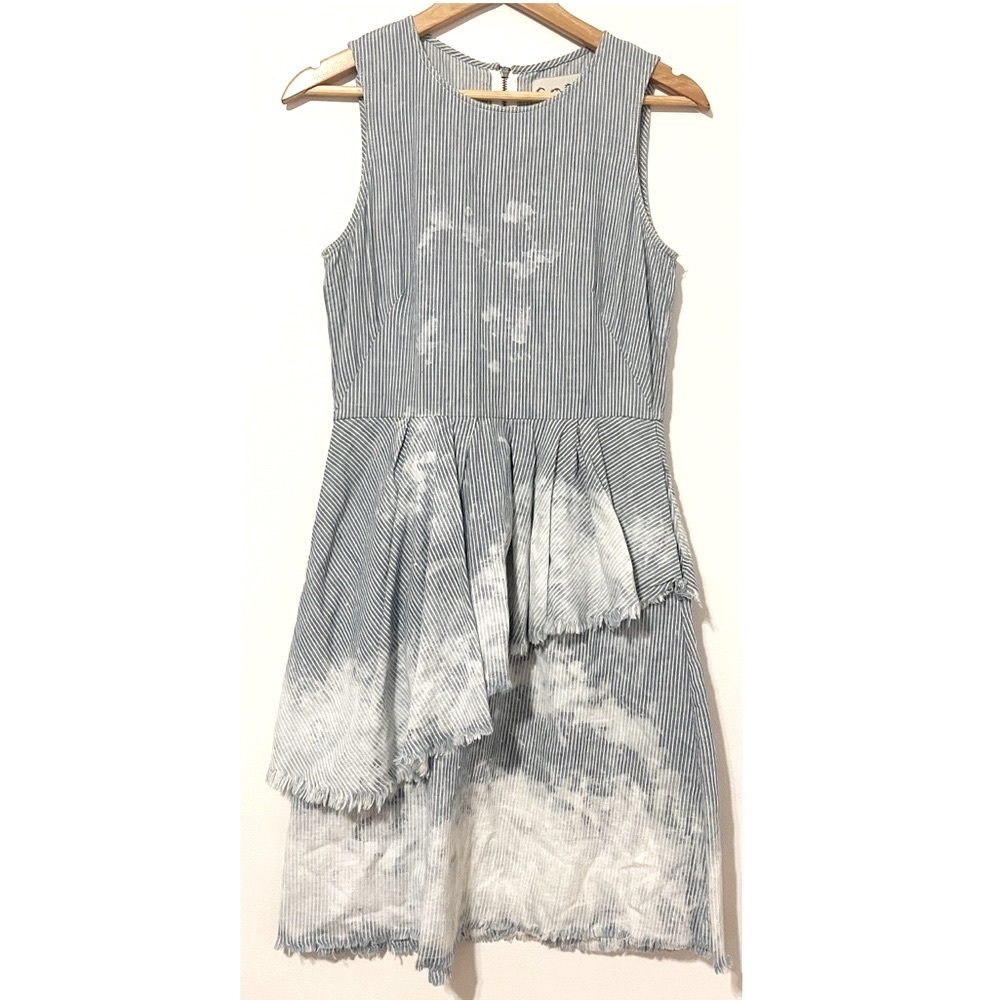 Sea New York pinstripe chambray paint splatter ruffle dress size 0 blue